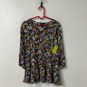 Volcom Blue and Yellow Ruffled Peplum Dress